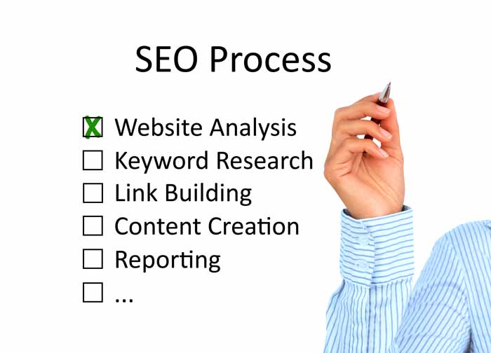 Image of a hand checking off SEO items from a checklist