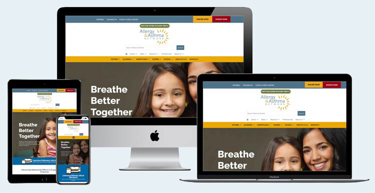 Mockup of Allergy and Asthma Network website on various screen sizes