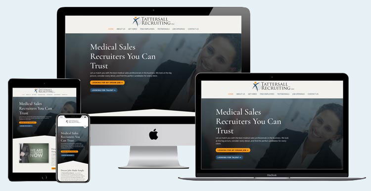 Mockup of Tattersall Recruiting website on various screen sizes