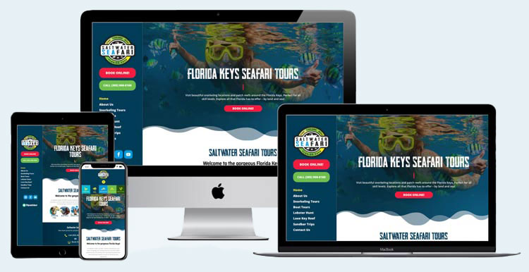 Mockup of Saltwater Seafari website on various screen sizes